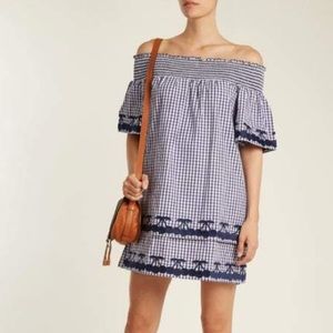 BLISS & MISCHIEF Off-the-shoulder Gingham Cotton Dress Size 2